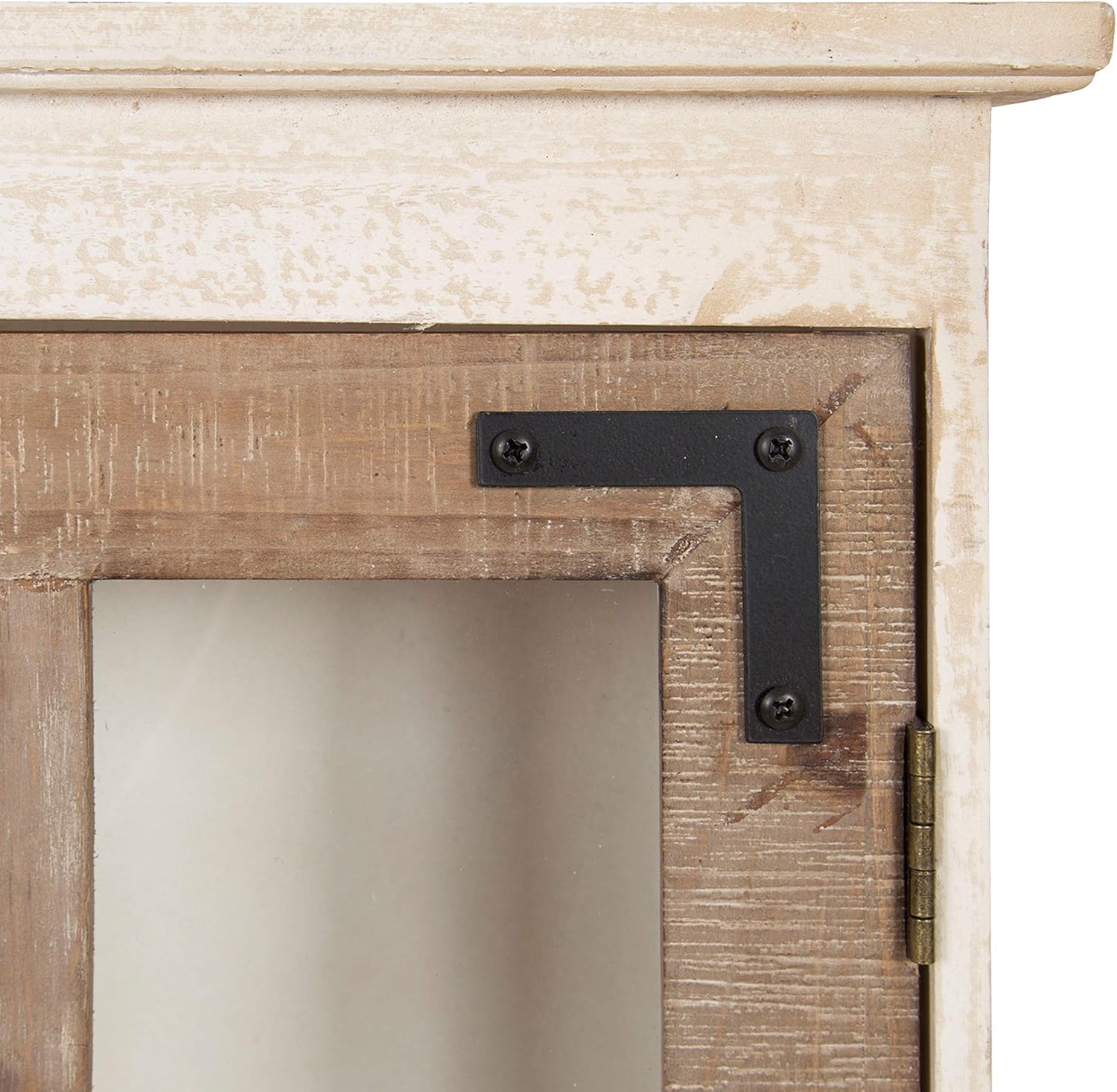 Kate and Laurel Hutchins Decorative Farmhouse Wood Wall Storage Cabinet with Window Pane Glass Door, Rustic and White