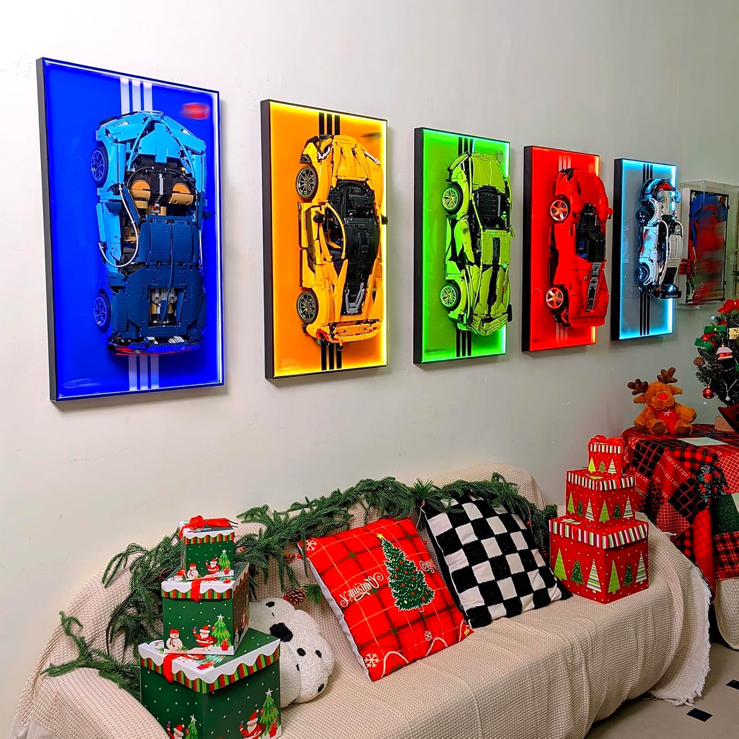 Display Wallboard with RGB LED Lights Compatible with Lego Technic 42056 Porsche 911 GT3 RS Building Kit - Adult Collectibles Wall Mount for Home or Office Décor (No Car Included)