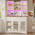 HUAHUU 71' Pantry Cabinet with Charging Station and LED Light, Modern Kitchen Pantry Cabinet with Microwave Stand, Tall Kitchen Hutch Food Pantry with Drawers & Shelves for Dining Room, White