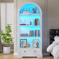 TAGELIER Arched Display Cabinet with Glass Doors, 72' Tall Curio Cabinet with Human Sensor Lights, 4-Tier Glass Display Case for Collectibles Bookcase Office, White