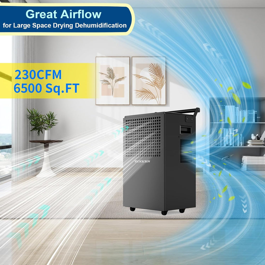 150 Pints Commercial Dehumidifier for Basement with Pump and Drain Hose, Up to 6,500 Sq.Ft for Garage, Large Space, Warehouse, Powerful Humidity Removal, Auto Defrost