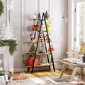 YOUDENOVA 5-Tier Ladder Bookshelf, Industrial A-Shaped Bookcase, Christmas Village Display Stand, Tall Ladder Shelf Storage Organizer for Living Room, Home Office, Dark Black
