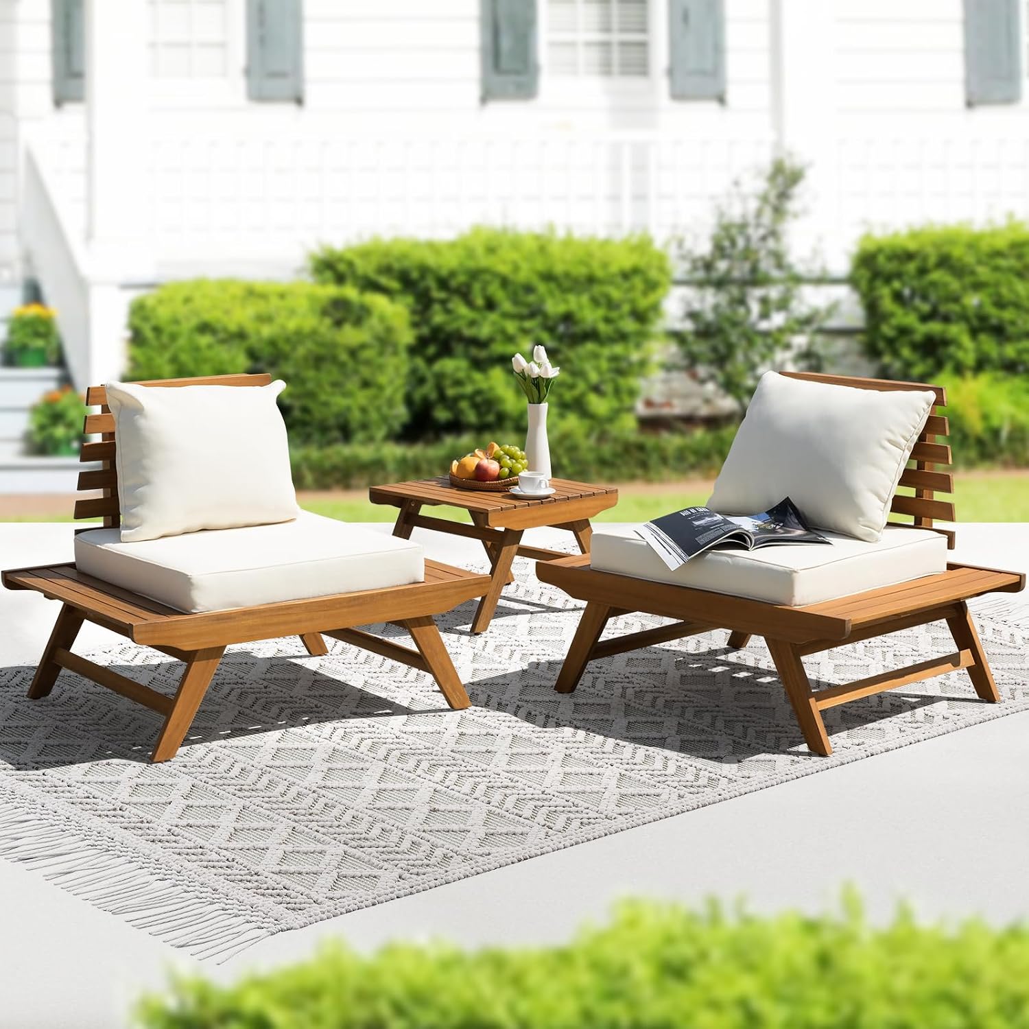 IDZO Armless Club Chairs Design Heavy Duty 400lbs Capacity Elegant Patio Bistro Set 3 Piece Outdoor