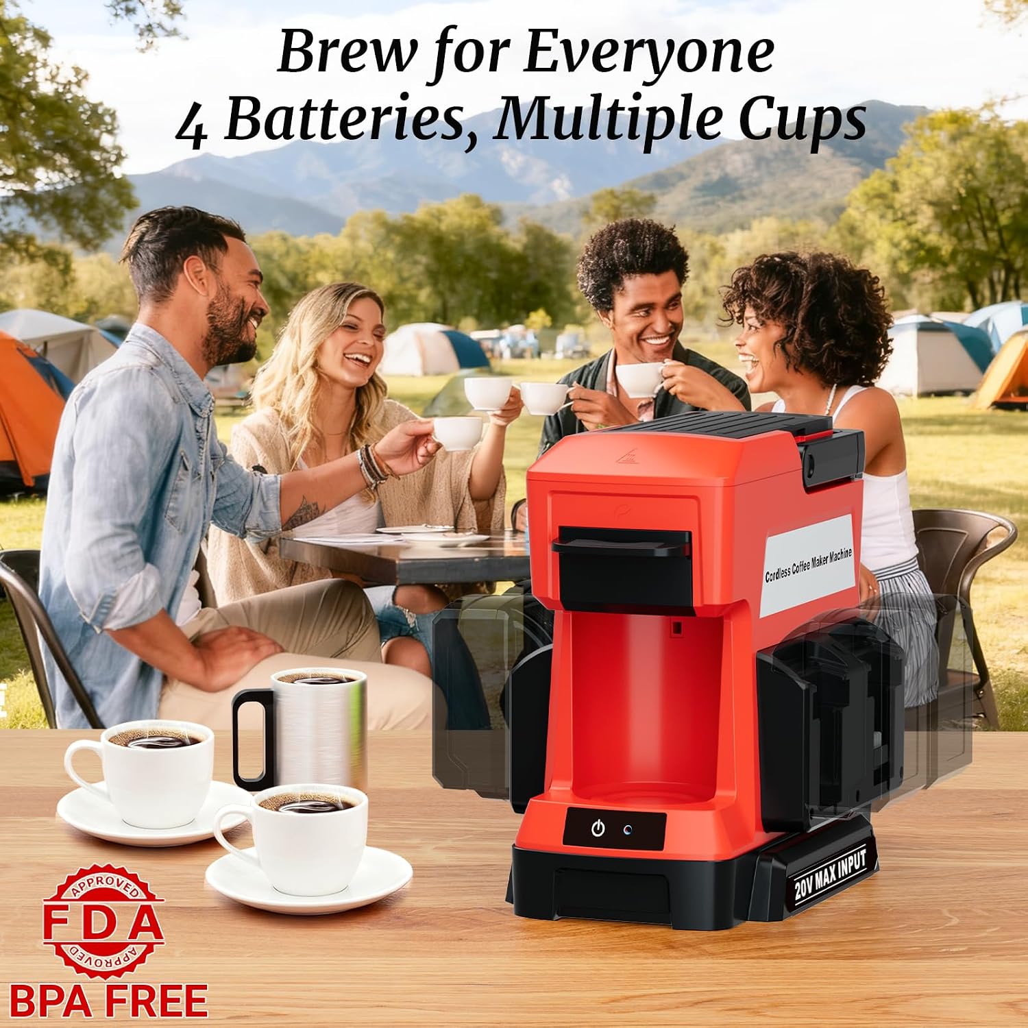 Cordless Coffee Maker for Milwaukee 18V Battery, 3 Brewing Options Drip Coffee Maker with Coffee Grinder, Portable Single Serve Coffee Makers for Camping, Travel, and Jobsite. (Tool Only)