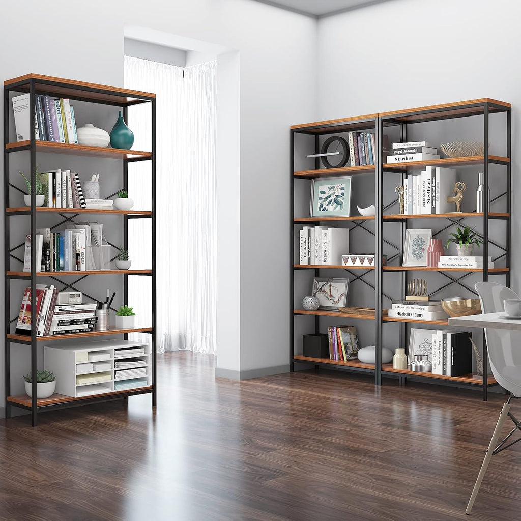Himimi 6 Tier Industrial Bookshelf, Vintage Standing Storage Shelf, Display Shelving Units, Tall Bookcase, Industrial Metal Book Shelves for Living Room Bedroom and Home Office