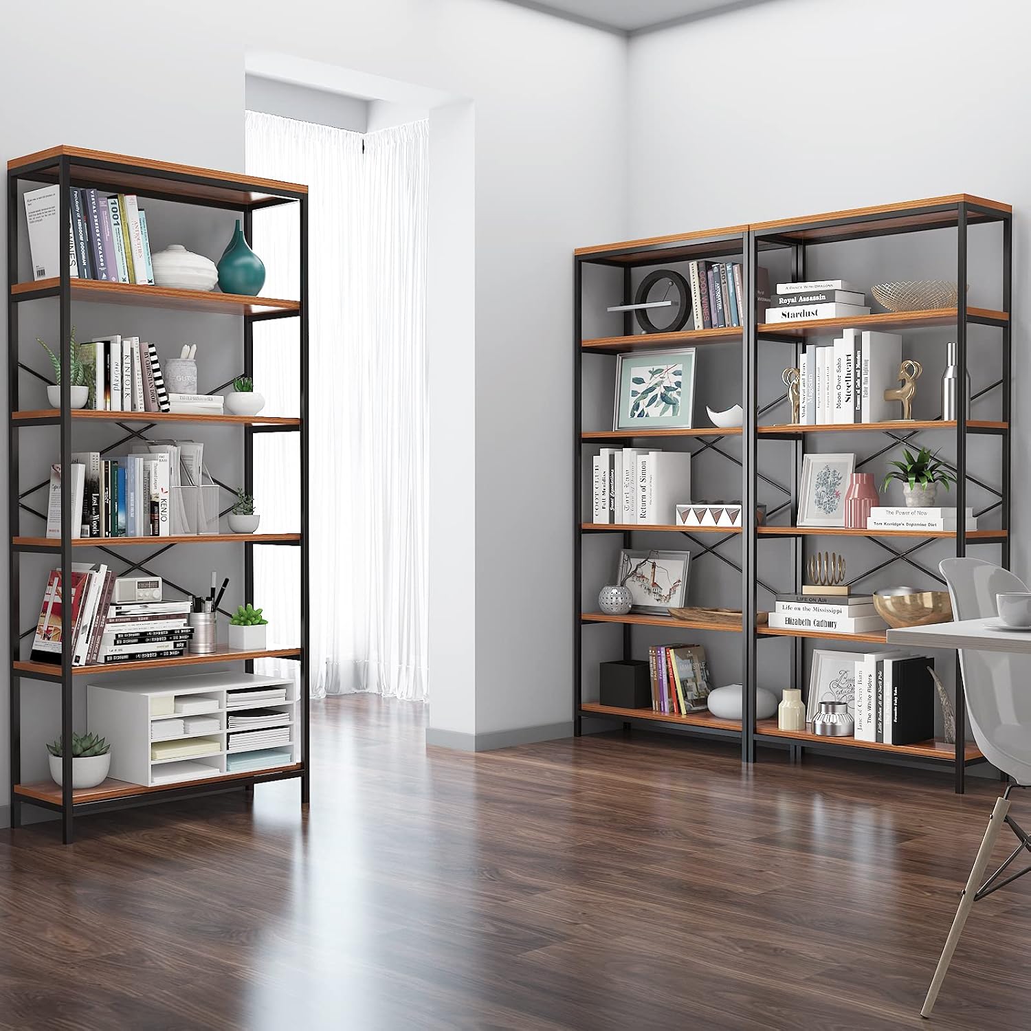 Himimi 6 Tier Industrial Bookshelf, Vintage Standing Storage Shelf, Display Shelving Units, Tall Bookcase, Industrial Metal Book Shelves for Living Room Bedroom and Home Office