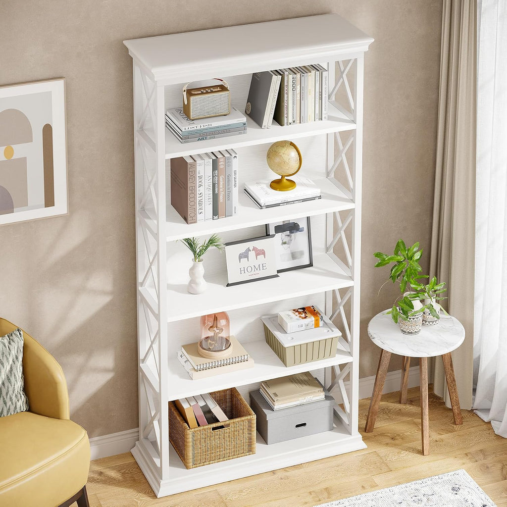 Tribesigns 6-Tier Bookcase Set of 2, 71 Inches Industrial Bookshelves and Bookcases, Floor Standing 5 Shelf Display Storage Shelves Tall Bookcase for Home Office, Living Room, Bed Room, White