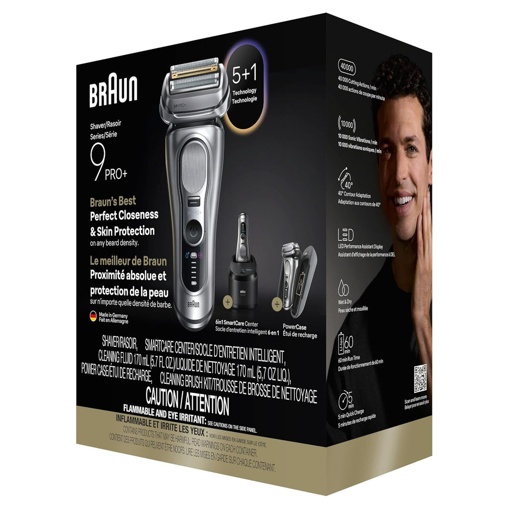 Braun Electric Razor for Men Series 9 PRO+ Electric Foil Shaver with Precision Trimmer, 6in1 SmartCare Center, Travel Powercase, 9677cc