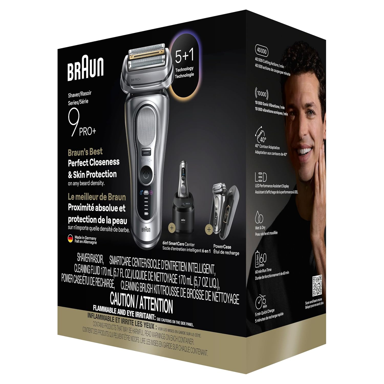 Braun Electric Razor for Men Series 9 PRO+ Electric Foil Shaver with Precision Trimmer, 6in1 SmartCare Center, Travel Powercase, 9677cc