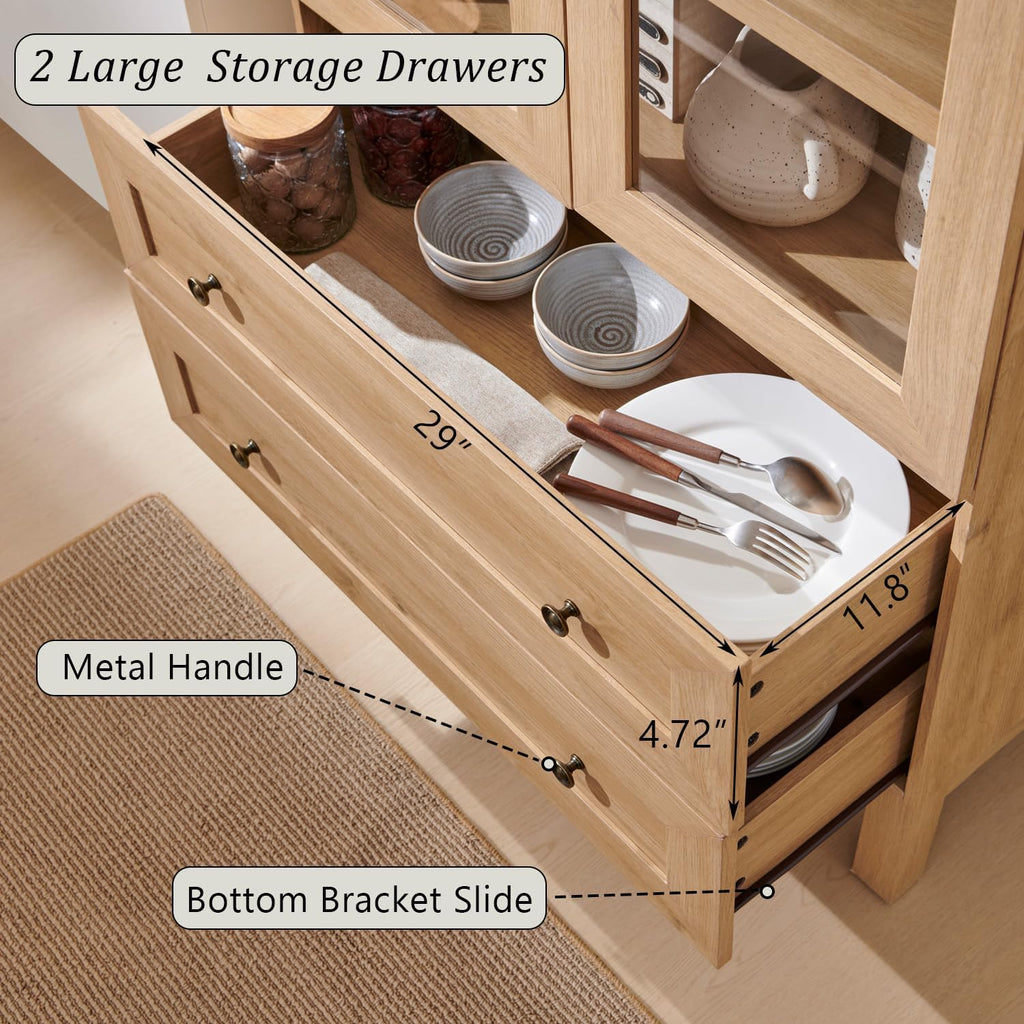 IFGET 71' Tall Arched Kitchen Pantry, Modern Farmhouse Wood Kitchens Storage Cabinets with 2 Large Drawers and Adjustable Shelves, Versatile Cupboard for Kitchen, Dining Room, Bathroom, Natrual