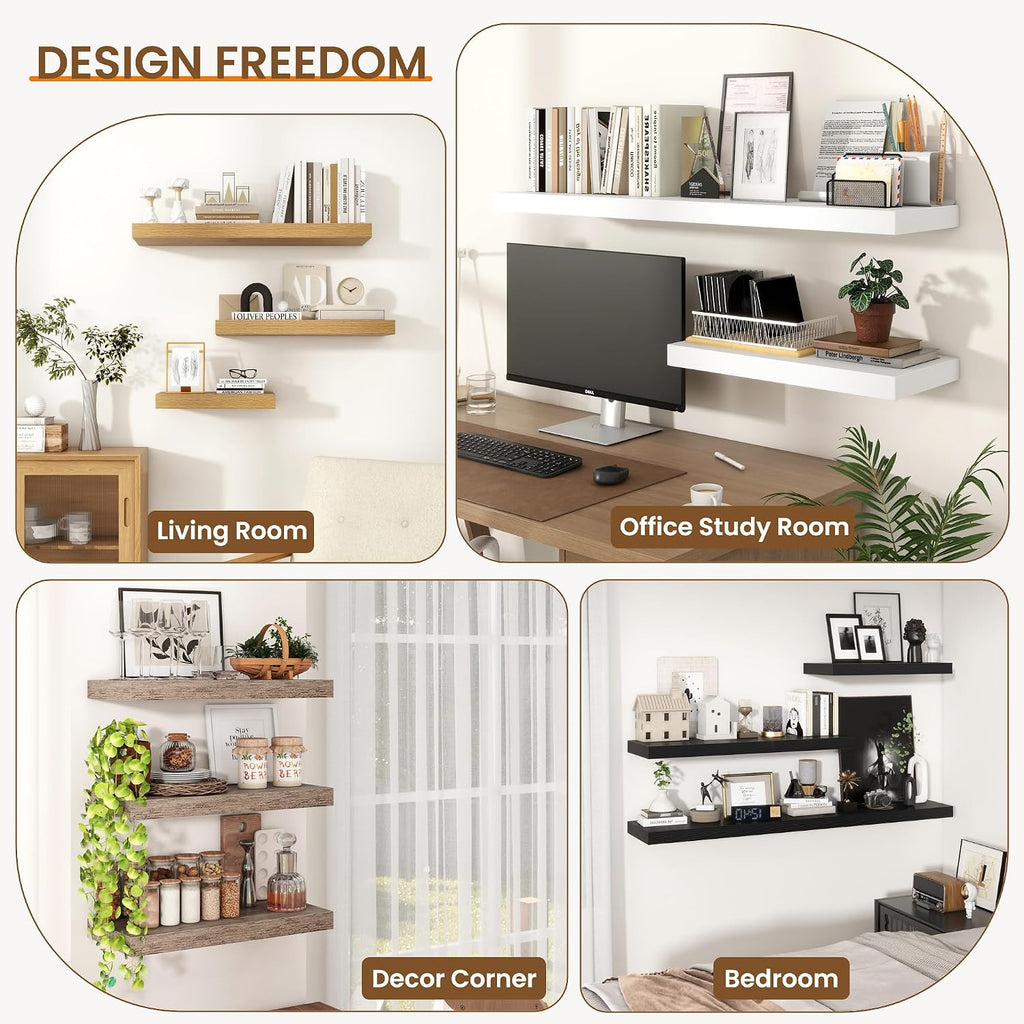 Axeman 72Inch Floating Shelves for Wall, Rustic Wood Shelves for Bedroom, Bathroom, Kitchen, Hanging Wall Mounted Shelf with Invisible Brackets for Books Decor, Set of 1, White