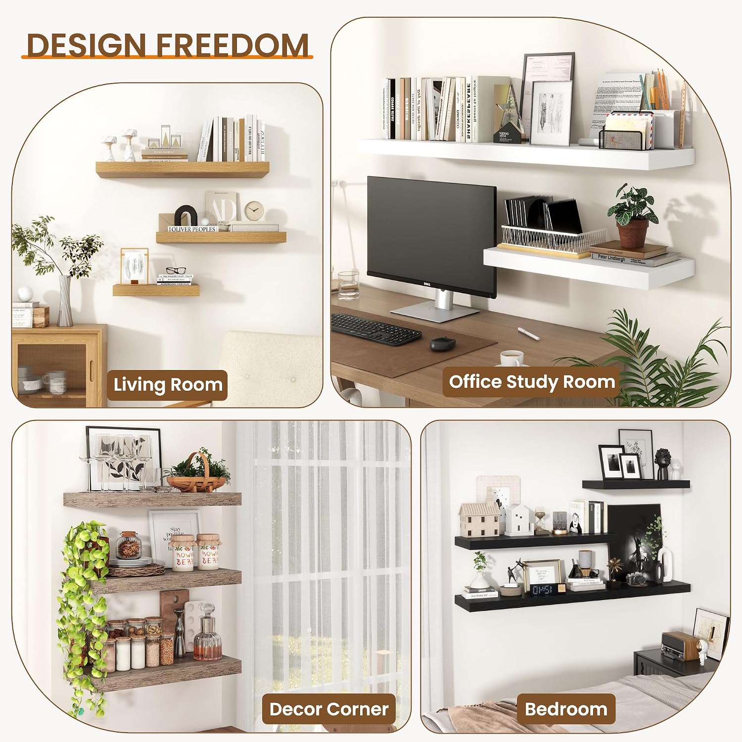 Axeman 72Inch Floating Shelves for Wall, Rustic Wood Shelves for Bedroom, Bathroom, Kitchen, Hanging Wall Mounted Shelf with Invisible Brackets for Books Decor, Set of 1, White
