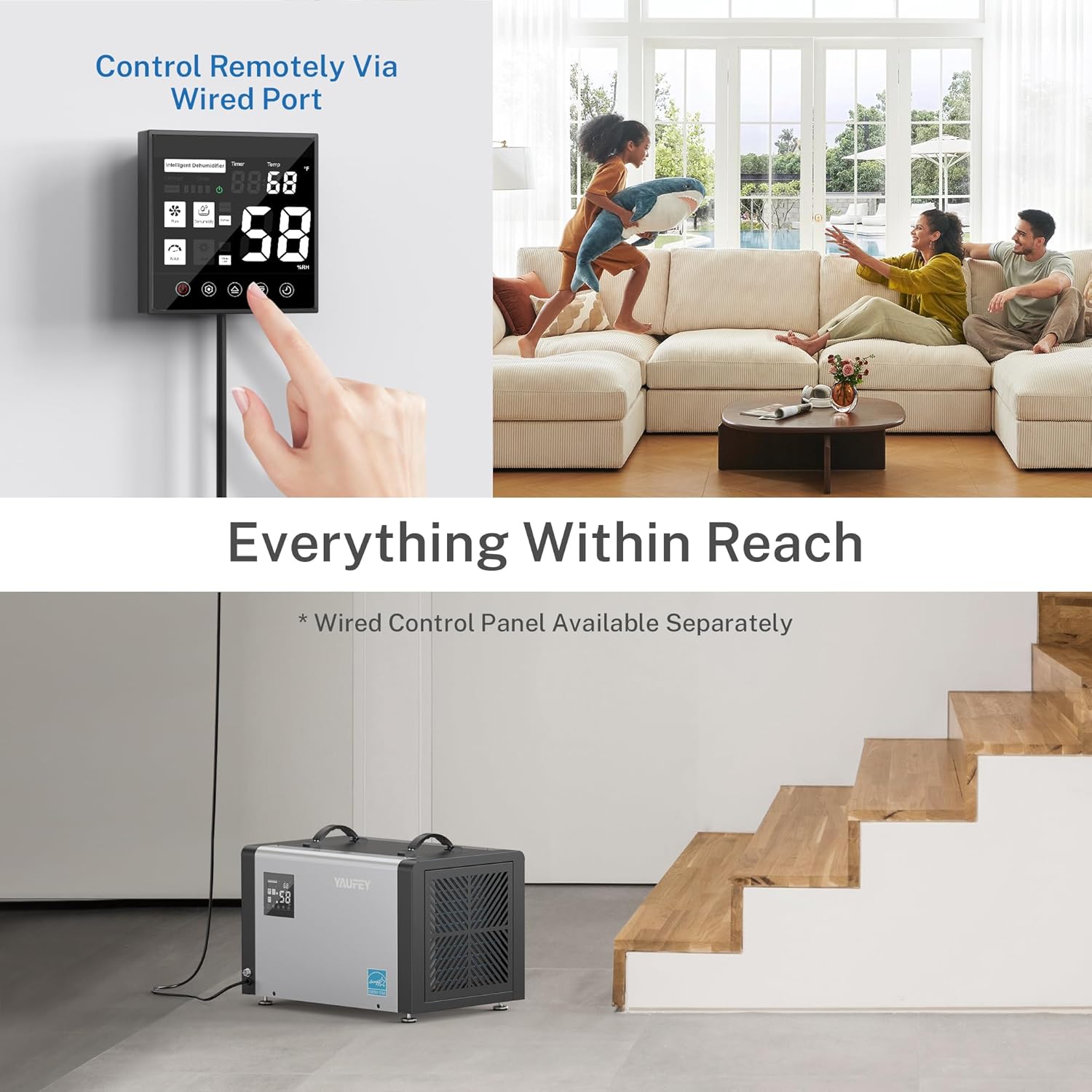 Yaufey 70 Pints Energy Star Commercial Dehumidifier with Drain Hose for 5000 Sq. Ft. Crawl Space, Basement, Industrial, 10-90% RH Humidity Control, 24/7 Continuous Drainage,TUV Certified,5-Yr Coverage