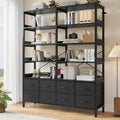 HAUOMS Bookshelf with 8 Fabric Drawers, 7-Tier Bookcase with Baffles Display Shelves, Industrial Large Book Shelf for Living Room Home Office, Black