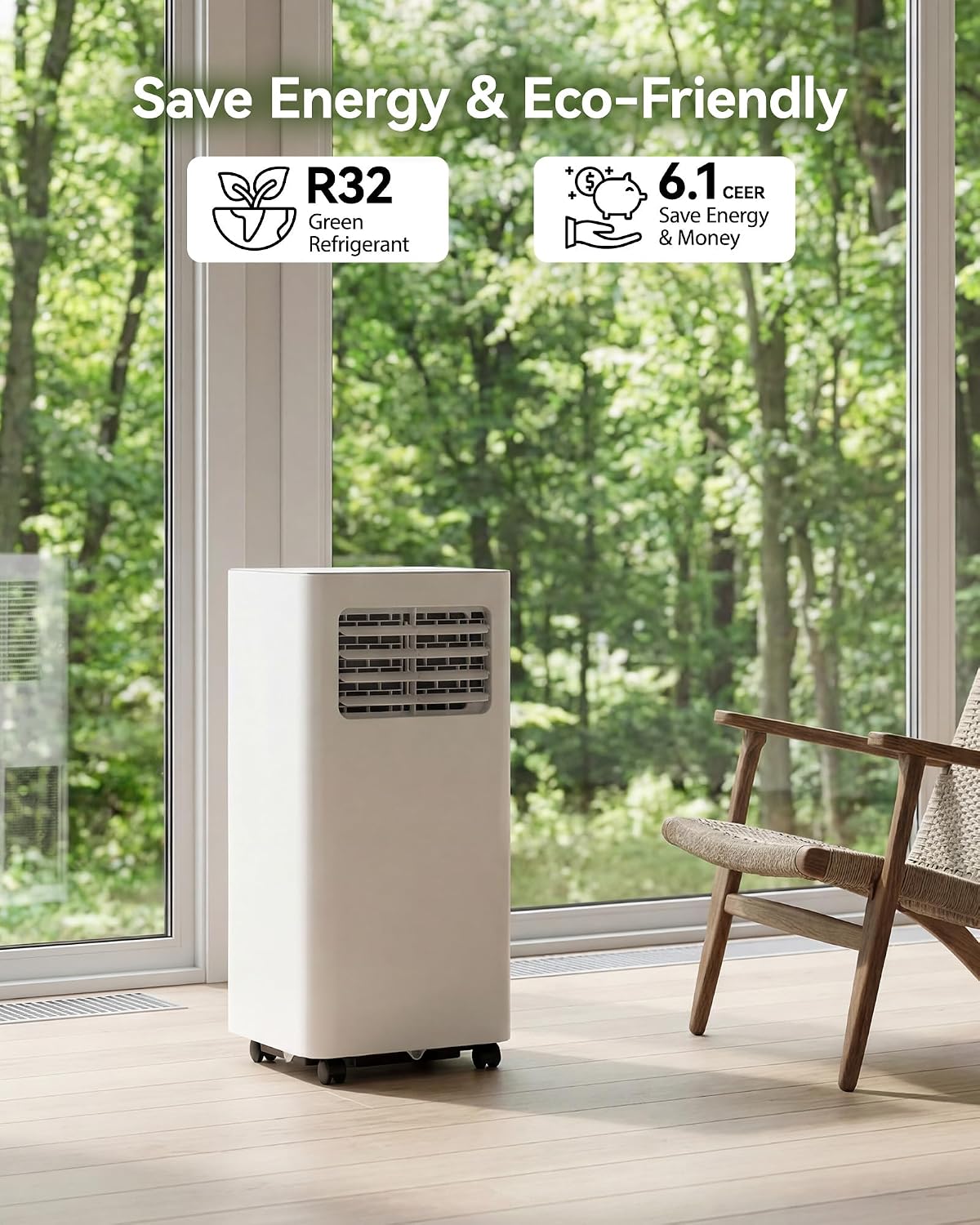 Feelfunn 8000 BTU Portable Air Conditioner, 3-in-1 Cools 350 Sq.Ft, Quiet AC with Fan & Dehumidifier, LED Display, Remote, 24H Timer, Window Kit, for Bedroom/Office/Dorms