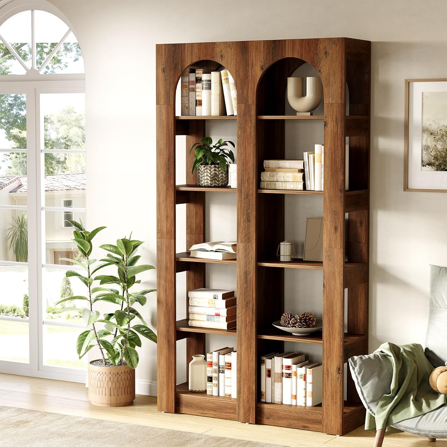 LITTLE TREE 5-Tier Wooden Bookshelves and Bookcases, Free-Standing Display Storage Shelves, 70.87 Inch Tall Furniture for Home Office, Living Room, Bed Room, Brown