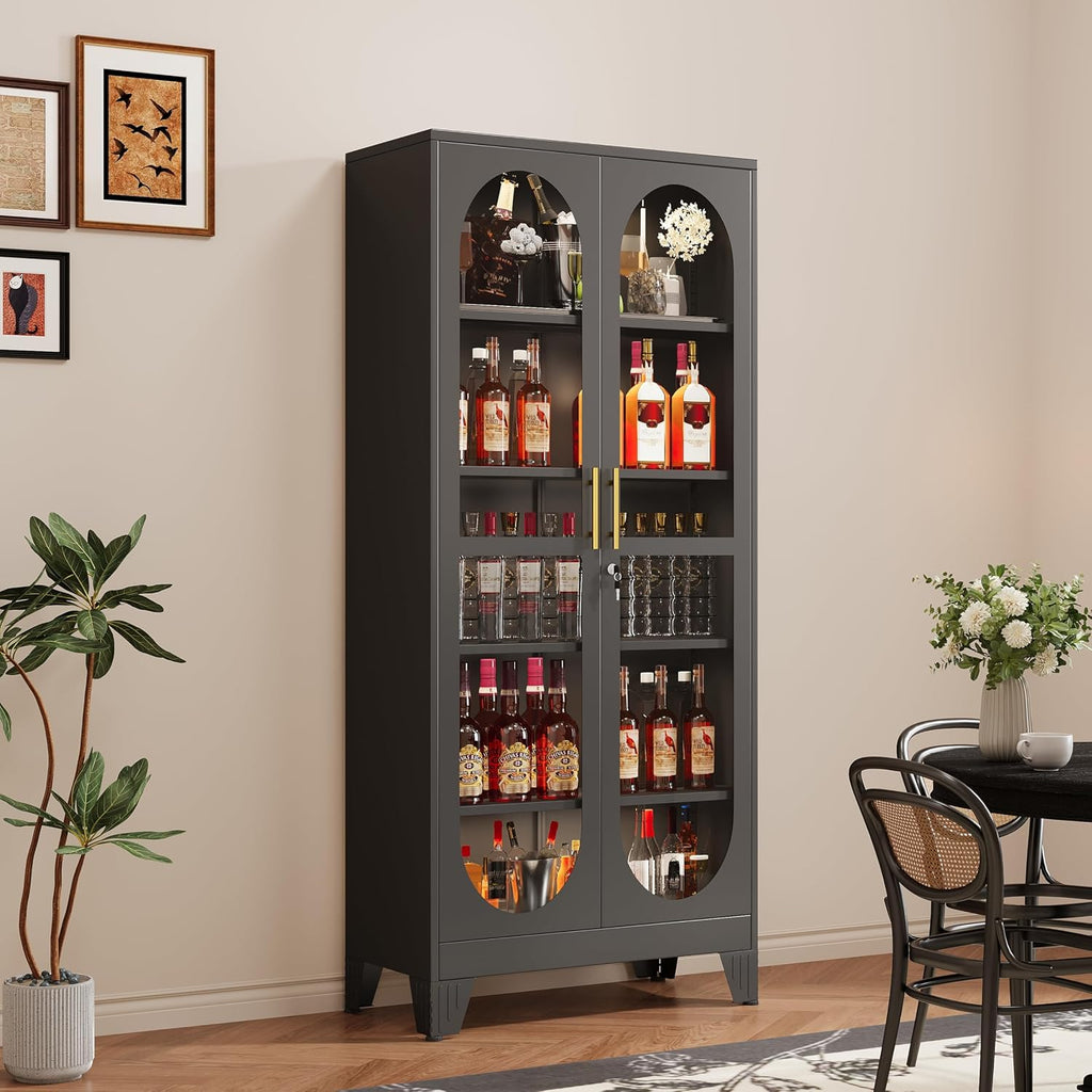 GAIOUS 71' Tall Display Cabinet with Glass Door, 5 Tier Metal Curio Cabinet with 4 Adjustable Shelves, Locking Glass Display Case for Collectibles, Showcase Storage Cabinets for Showroom Clinic, Black