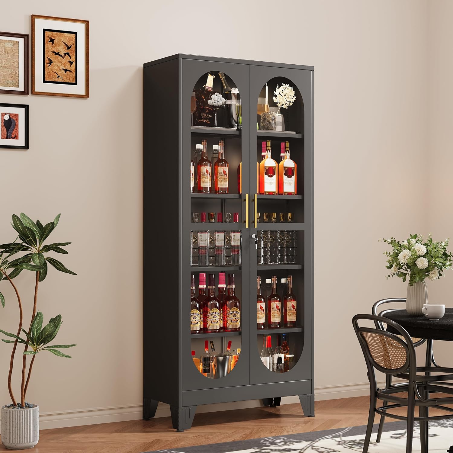 GAIOUS 71' Tall Display Cabinet with Glass Door, 5 Tier Metal Curio Cabinet with 4 Adjustable Shelves, Locking Glass Display Case for Collectibles, Showcase Storage Cabinets for Showroom Clinic, Black