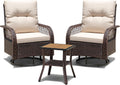 Devoko Patio Furniture Set Outdoor 3 Pieces Wicker Swivel Rocking Chairs Set of 2 with Coffee Table, Patio Conversation Set for Porch, Balcony, Deck, Garden (Brown)