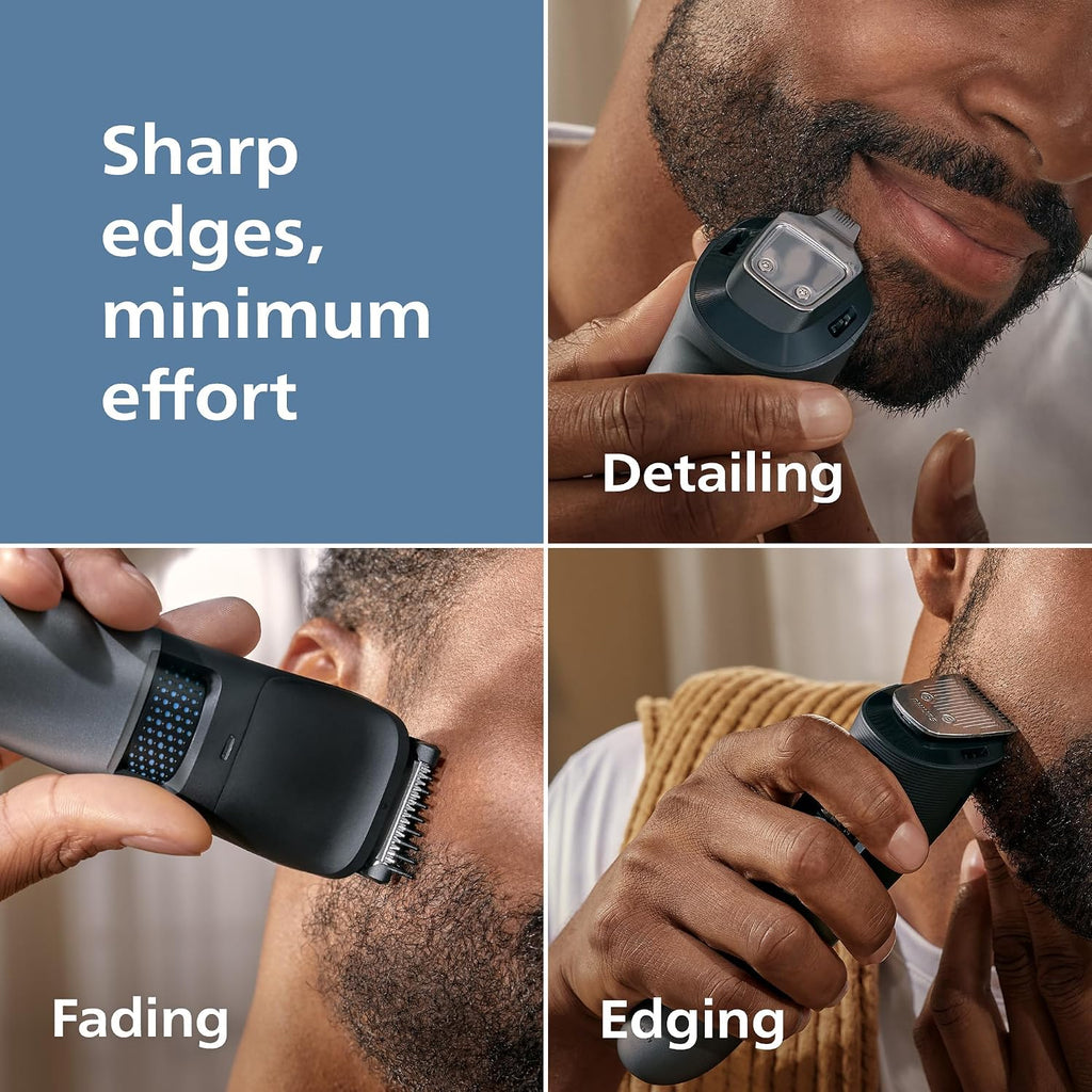 Norelco Philips Beard Trimmer 7000 Series, 100% Waterproof Trimmer for Men, 40 Lock-in Hair Length Settings, BeardSense Power Adaptability, Detail & T-Blade Trimmer Heads, Charging Stand, BT7670/40