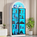 FREDEES Arched Display Cabinet with Doors, 76' Tall Curio Cabinet with Adjustable Shelves/3 Colors LED Lights, 6 Tier Display Case for Collectibles, White