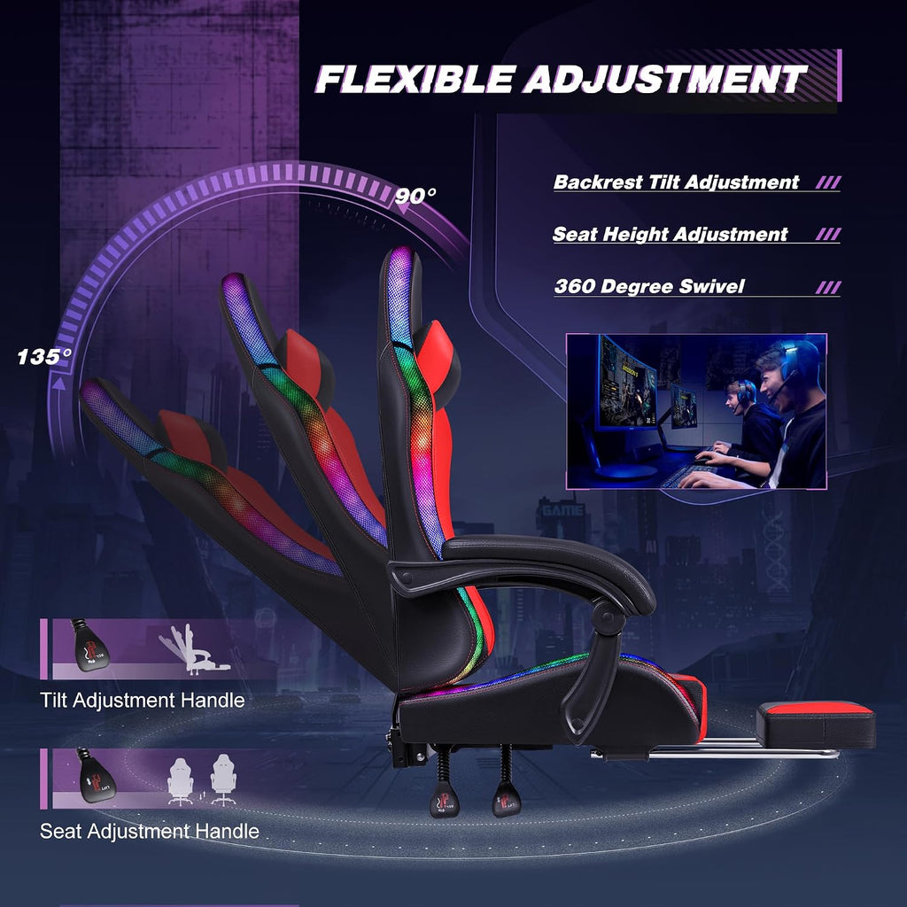 Homall Gaming Chair, Video Game Chair with Footrest and Massage Lumbar Support, Ergonomic Computer Chair Height Adjustable with Swivel Seat and Headrest (RGB Red)