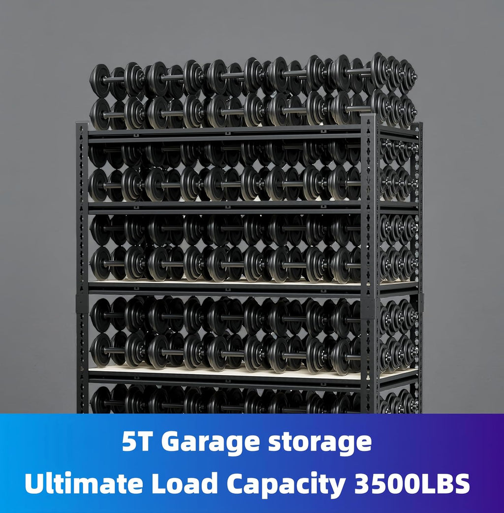 55' W Storage Shelves, 3500LBS Garage Shelving, 5-Tier Metal Shelving Unit, Adjustable Heavy Duty Shelving for Garage, Warehouse, Pantry, Kitchen, 55' W × 24' D × 72' H, Black