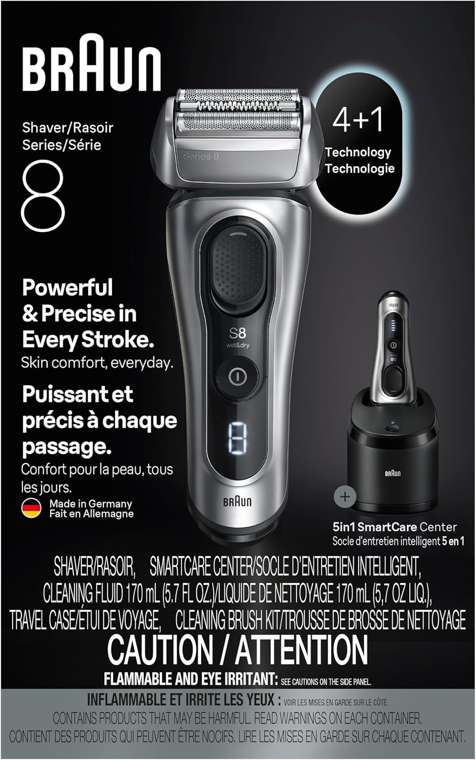 Braun Series 8 8567cc Electric Razor for Men, 4+1 Shaving Elements & Precision Long Hair Trimmer, 5in1 SmartCare Center, Close & Gentle Even on Dense Beards, Wet & Dry Electric Razor, 60min Runtime