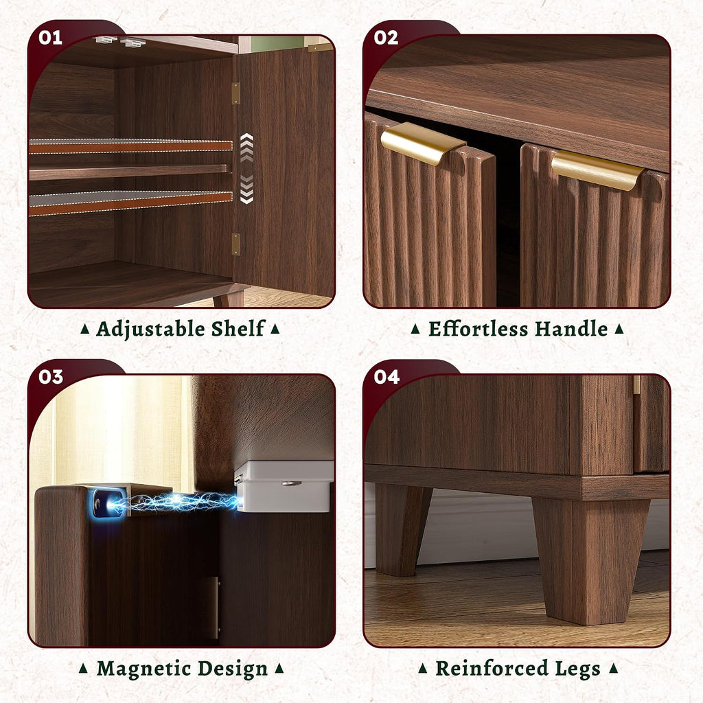 DurayLoly 79.9' Tall Arched Cabinet, 6-Tier Arched Bookcase with Fluted Doors and Adjustable Wood Shelves, Wooden Storage Cabinet with Tall Bookshelf for Office, Living Room, Kitchen, Walnut