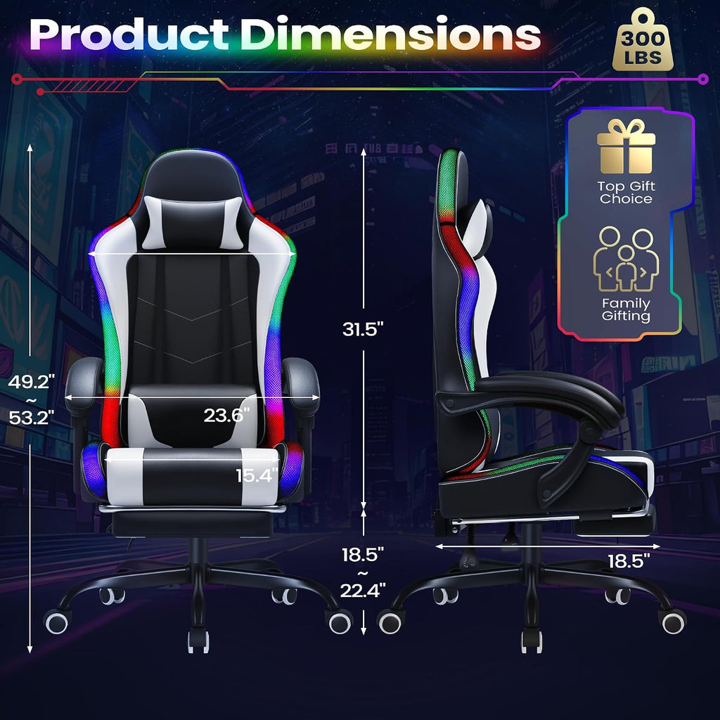 Homall Gaming Chair, Video Game Chair with Footrest and Massage Lumbar Support, Ergonomic Computer Chair Height Adjustable with Swivel Seat and Headrest (RGB Lvory)