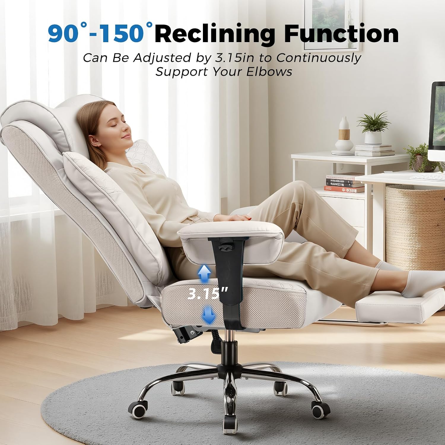 GTPLAYER Big and Tall Office Chair, Wide Ergonomic Gaming Chair with Deluxe Embossing Designed Leather with Foot Rest,150°Reclining Adjustable Soft Armrests Pocket Spring Back Support and Pillow