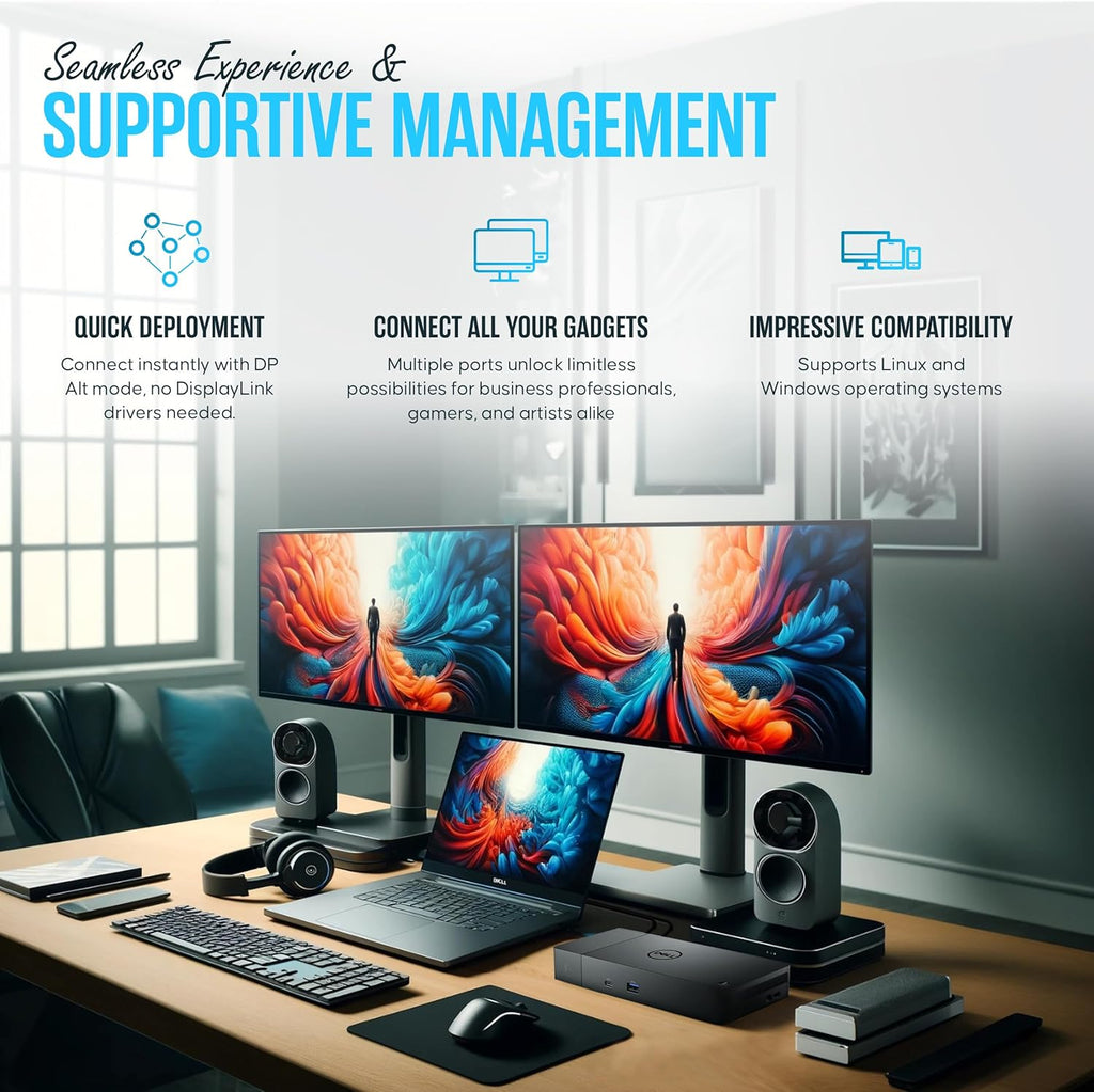 Dell WD19TBS Thunderbolt Dock - USB C Docking Station Dual Monitor with 180W AC Adap TER, HDMI Cable, DisplayPort Cable & Cleaning Cloth - Laptop & Computer Docking Station (Renewed)