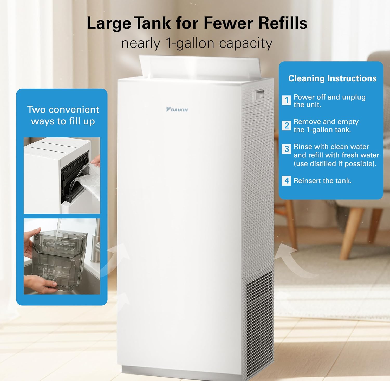 Daikin MCKB70YSAU Room Air Purifier for Home, HEPA, Activated Carbon, Pre-Filter and UVC LED Light, Zero Ozone Product, CARB Certified, 12.5 x 12.5 x 30 in