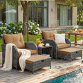 5 Pieces PE Wicker Outdoor Chairs with Ottomans, 5 PCS Rattan Patio Furniture Set with Ottoman, Patio Chairs with Ottomans for Porch Balcony Sunroom, Brown Cushion