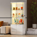 HNEBC 71'' Display Cabinet with Glass Doors&3 Color Lights&Lockable for Bedroom White,High Gloss Curio Cabinet with Adjustable Glass Shelf 3-Tier Bookcase for Living Room
