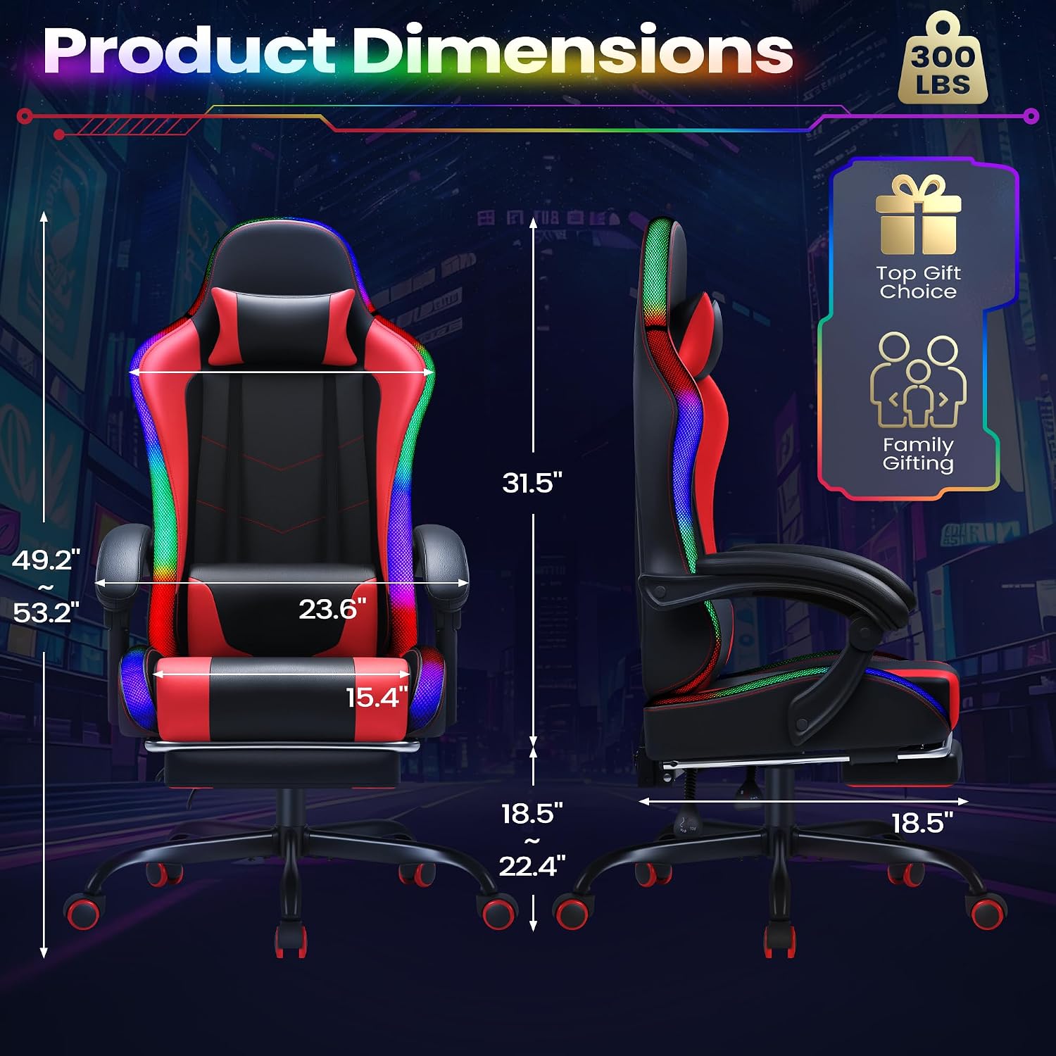 Homall Gaming Chair, Video Game Chair with Footrest and Massage Lumbar Support, Ergonomic Computer Chair Height Adjustable with Swivel Seat and Headrest (RGB Red)