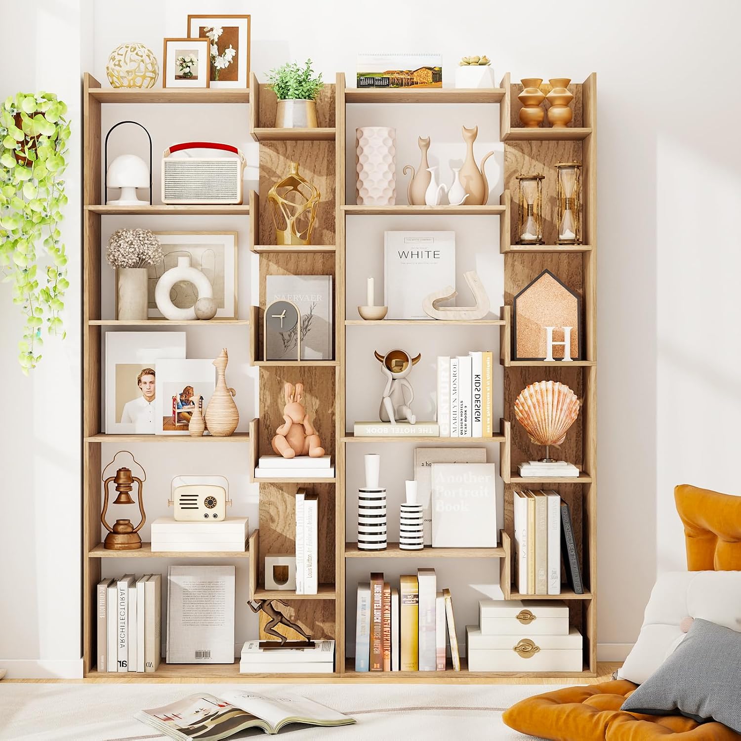 Tangkula 6-Tier Bookshelf, 64'H Tall Open Bookcase with Anti-Tip Kits, Home Office Free-Standing Wood Room Divider Display Book Shelf, Modern 11-Shelf Storage Rack for Study, Living Room (2, Natural)