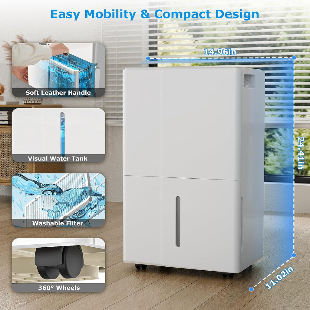 ZAFRO 80 Pt（86°F 80% RH）Dehumidifier for Large Spaces up to 3000 Sq Ft, 6.5L Tank & Drain, Dry Clothes Pro Mode, Midnight-Quiet Certified 43.2dB, Works in 41°F - Ideal for Large Room Basement, Garage