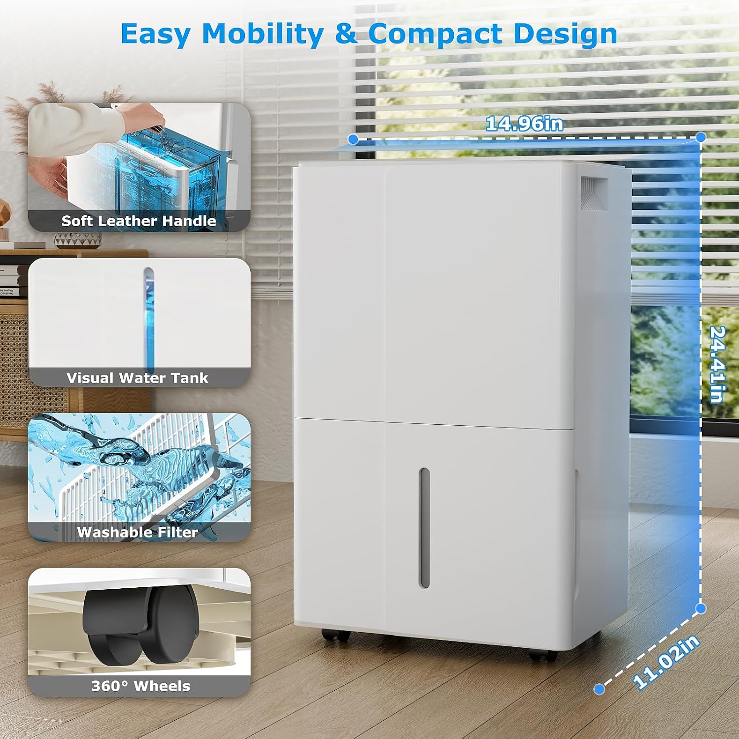 ZAFRO 80 Pt（86°F 80% RH）Dehumidifier for Large Spaces up to 3000 Sq Ft, 6.5L Tank & Drain, Dry Clothes Pro Mode, Midnight-Quiet Certified 43.2dB, Works in 41°F - Ideal for Large Room Basement, Garage