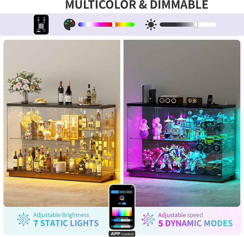 HNEBC 5-Tier Lockable Display Cabinet - with Glass Door,47.2' W Glass Display Case with 7+5 Lights Modes for Collectibles,Lighted Cuiro Cabinet with Human Sensor,China Cabinet for Living Room