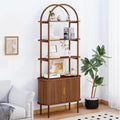 Turtle&Myrtle Tall Arched Bookshelf, Mid Century Modern Fluted Bookcase Cabinet with Sliding Doors, Curved Metal Frame Bookcase, Industrial Storage Display Shelving for Living Room, Bedroom (Walnut)