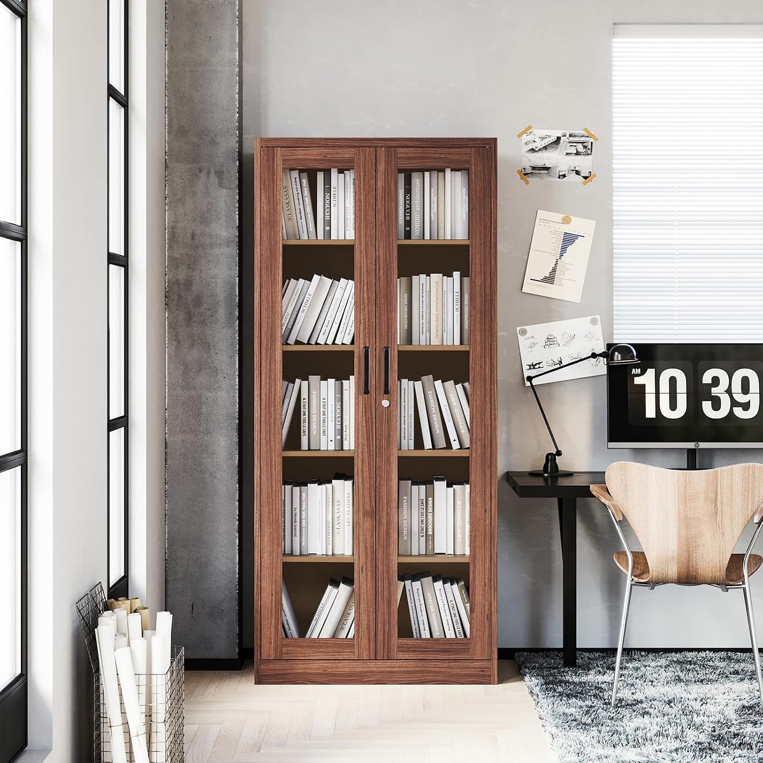 PEUKC Display Cabinet with Glass Doors, 71 Inches Metal Curio Storage Cabinets with 4 Adjustable Shelves, Locking Glass Cabinet Display Case for Home, Office, Clinic, Pantry (Brown)