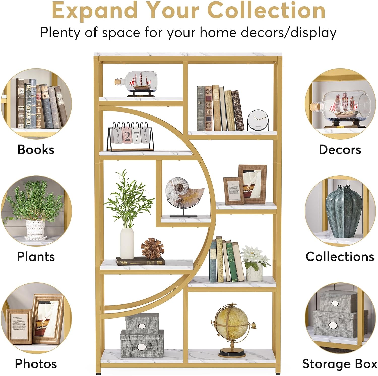 Tribesigns Bookshelf Industrial 5 Tier Etagere Bookcase, Freestanding Tall Bookshelves Display Shelf Storage Organizer with 9-Open Storage Shelf for Living Room, Bedroom