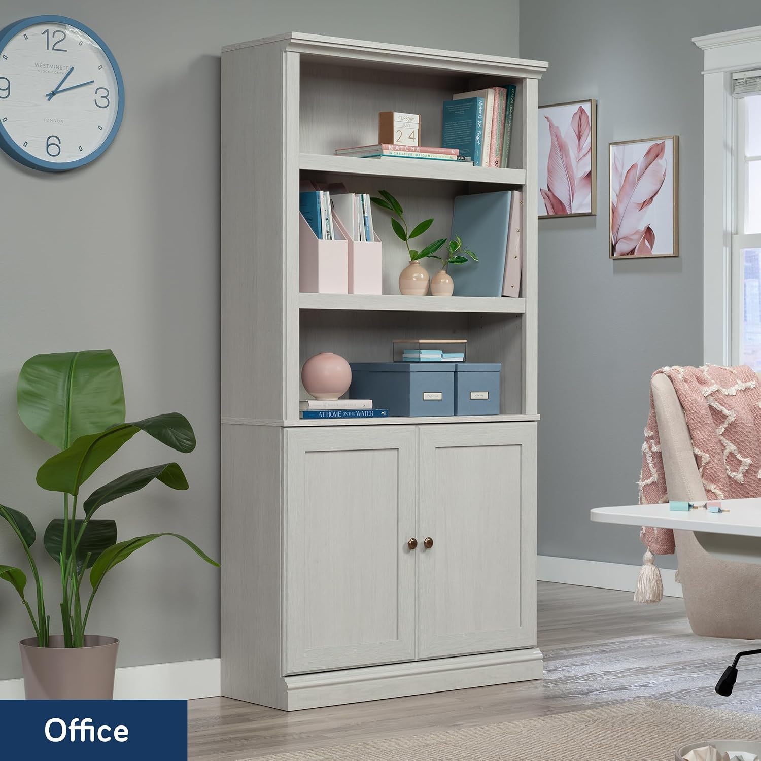 Sauder Miscellaneous Storage 5-Shelf/Book Shelf 2-Door Bookcase, Glacier Oak Finish