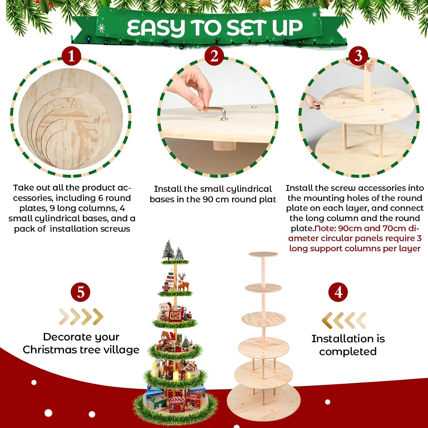 DoubleFill 6 Tier 72 Inch Christmas Tree Village Stand Christmas Bookshelf Display Supply Large Xmas Ornament Displays Tree Stands Xmas Wooden Display Trees Stand for Holiday Displays(Circle)
