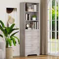 FTZxHKLX 71'' Tall Bookshelf with Drawers,6 Tier Wooden Bookcase Storage Organizer,Freestanding Display Cabinet with Adjustable Shelves for Living Room, Bedroom, Kitchen, Home Office, Wash Grey