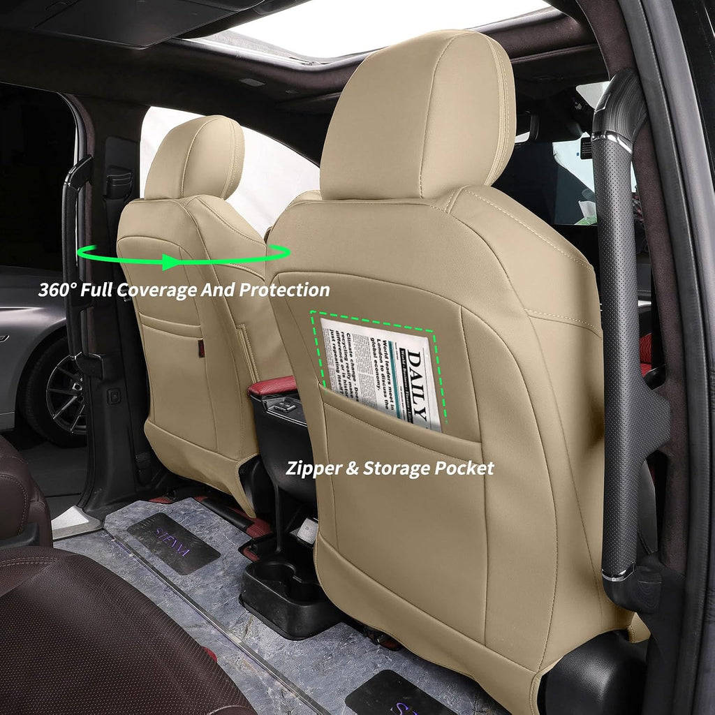 coverdream Custom Seat Covers for 2021-2026 Toyota Sienna Limited,Platinum,7-Seater,2nd Row Captain Seats w/Leg Rest,Full Set Waterproof Faux Leather Car Seat Protector (Beige)