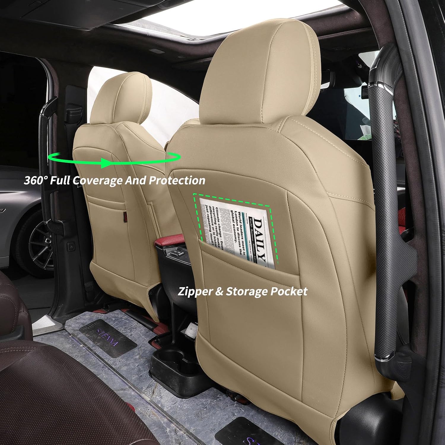 coverdream Custom Seat Covers for 2021-2026 Toyota Sienna Limited,Platinum,7-Seater,2nd Row Captain Seats w/Leg Rest,Full Set Waterproof Faux Leather Car Seat Protector (Beige)