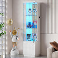 Lvifur Lockable Curio Display Cabinet with Glass Door,65' Lighted Curio Cabinet with 3 Color Lights for Collectibles,3-Tier Glass Display Case with Human Body Sensor for Living Room,White