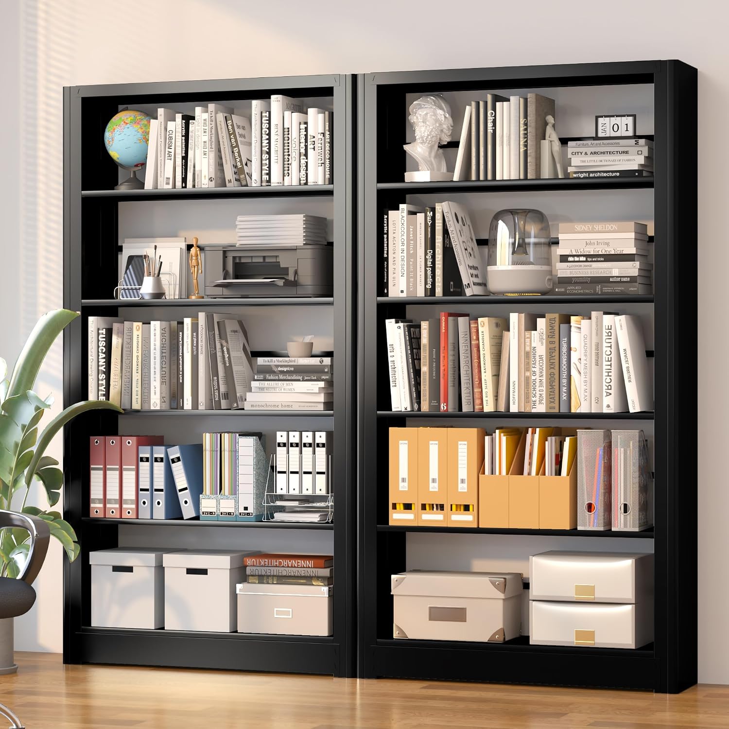 5 Tier Wide Bookshelf, Tall Bookcase with Open Shelves, Metal Black Bookcase Morden Book Shelf for Bedroom,Living Room,Library,Office,Book Shelves